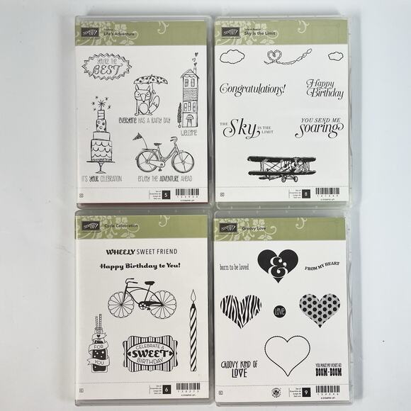 Stampin' Up! Cling Stamp Lot SKY IS THE LIMIT CYCLE LIFES ADVENTURE GROOVY LOVE - Picture 1 of 2